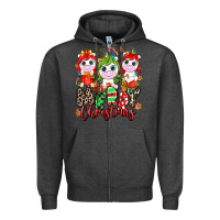 Charcoal Heather Merry Christmas unicorns Zipper Hoodie - NancyCooperArtShop