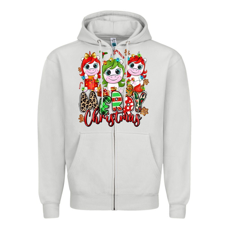 Merry Christmas Unicorns Zipper Hoodie by NancyCooperArtShop | Teevron