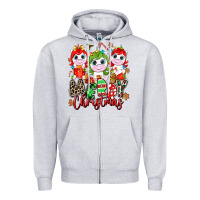 Heather Grey Merry Christmas unicorns Zipper Hoodie - NancyCooperArtShop