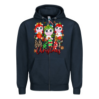 Navy Merry Christmas unicorns Zipper Hoodie - NancyCooperArtShop