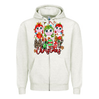 Oatmeal Heather Merry Christmas unicorns Zipper Hoodie - NancyCooperArtShop