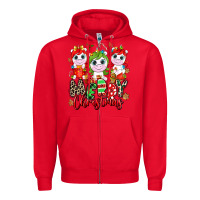 Red Merry Christmas unicorns Zipper Hoodie - NancyCooperArtShop