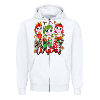 White Merry Christmas unicorns Zipper Hoodie - NancyCooperArtShop