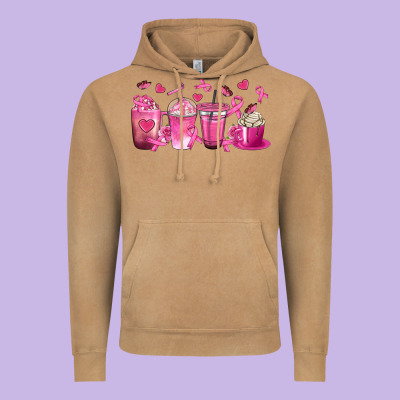 Breast Cancer Coffee Cups Vintage Hoodie Designed By Texasbilliewilder