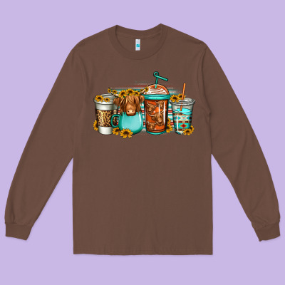 Longhaired Cow Coffee Cups Long Sleeve Tee Designed By Jasminsmagicworld