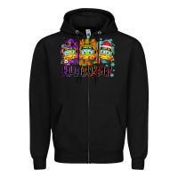 Black Happy Hallothanksmas school bus Zipper Hoodie - NancyCooperArtShop