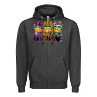 Charcoal Heather Happy Hallothanksmas school bus Zipper Hoodie - NancyCooperArtShop