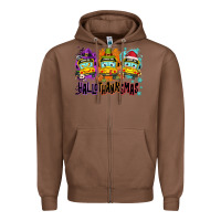 Chestnut Happy Hallothanksmas school bus Zipper Hoodie - NancyCooperArtShop