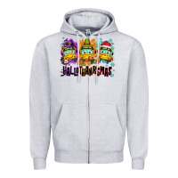 Heather Grey Happy Hallothanksmas school bus Zipper Hoodie - NancyCooperArtShop