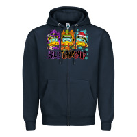 Navy Happy Hallothanksmas school bus Zipper Hoodie - NancyCooperArtShop
