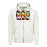 Oatmeal Heather Happy Hallothanksmas school bus Zipper Hoodie - NancyCooperArtShop