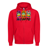 Red Happy Hallothanksmas school bus Zipper Hoodie - NancyCooperArtShop