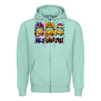 Seafoam Happy Hallothanksmas school bus Zipper Hoodie - NancyCooperArtShop