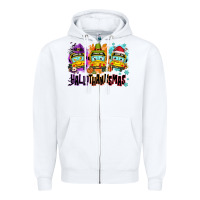White Happy Hallothanksmas school bus Zipper Hoodie - NancyCooperArtShop