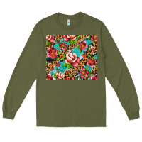 Army Green tropical flowers Long Sleeve Tee - Artiststas