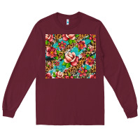 Burgundy tropical flowers Long Sleeve Tee - Artiststas