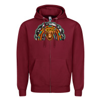 Burgundy turquoise cowhide sunflower headband highland cow Zipper Hoodie - Jasminsmagicworld