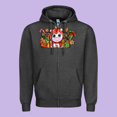 Joy Unicorn Christmas Zipper Hoodie Designed By Nancycooperartshop