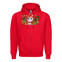 Red Joy unicorn Christmas Zipper Hoodie - NancyCooperArtShop