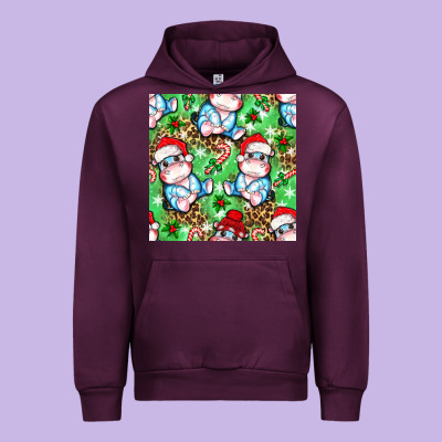 Christmas Cute Hippo Sitting Urban Hoodie Designed By Nancycooperartshop