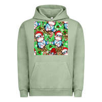 Pigment Oil Green Christmas cute hippo sitting Urban Hoodie - NancyCooperArtShop