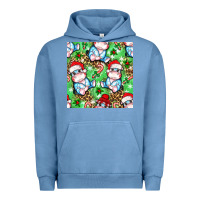 Pigment Pebble Blue Christmas cute hippo sitting Urban Hoodie - NancyCooperArtShop