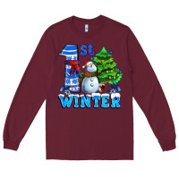 Burgundy first winter with snowman Long Sleeve Tee - AdoDesignShop