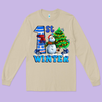 First Winter With Snowman Long Sleeve Tee Designed By Adodesignshop