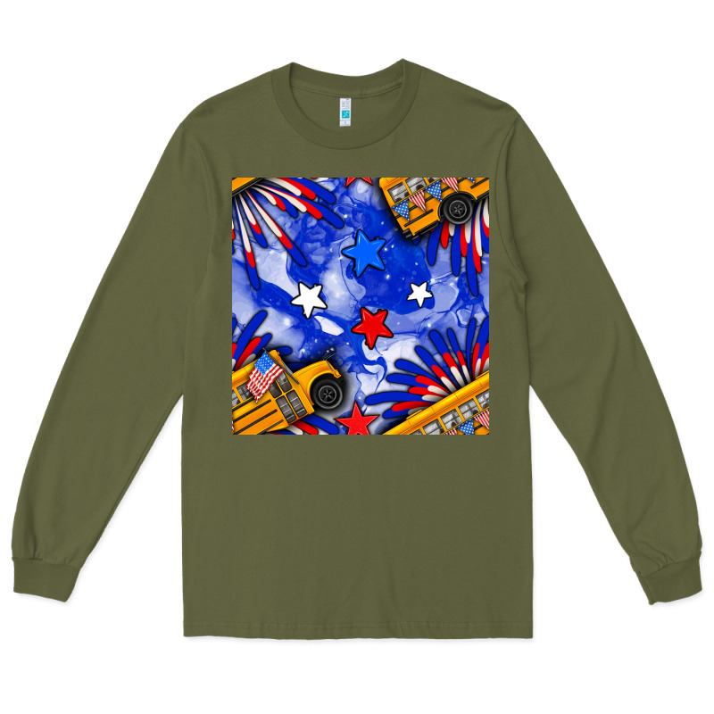 4th Of July School Bus Seamless Pattern Long Sleeve Tee by BundleAndBundleShop | Teevron