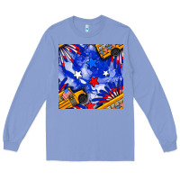 Colony Blue 4th of july school bus seamless pattern Long Sleeve Tee - BundleAndBundleShop