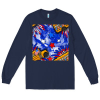 Navy 4th of july school bus seamless pattern Long Sleeve Tee - BundleAndBundleShop