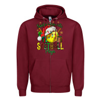 Burgundy Santa's Favorite Softball player Zipper Hoodie - NancyCooperArtShop