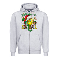 Heather Grey Santa's Favorite Softball player Zipper Hoodie - NancyCooperArtShop