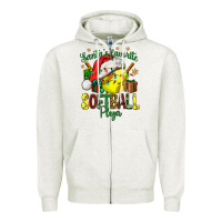 Oatmeal Heather Santa's Favorite Softball player Zipper Hoodie - NancyCooperArtShop