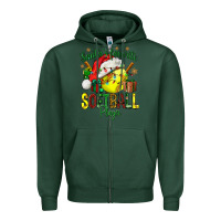 Sports Green Santa's Favorite Softball player Zipper Hoodie - NancyCooperArtShop