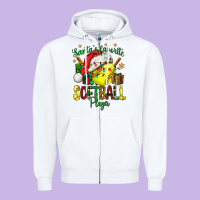 Santa's Favorite Softball Player Zipper Hoodie Designed By Nancycooperartshop