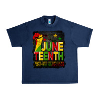Navy juneteenth fist free ish since 1865 with background Urban Heavy Tee - HRA Design Shop