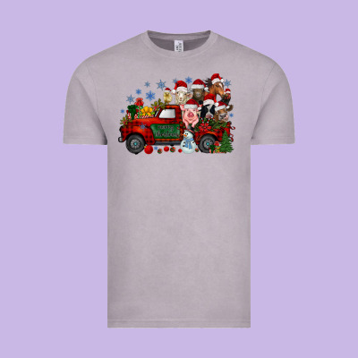 Christmas Farm Animals Truck Vintage Tee Designed By Racoondesign