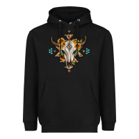 Black bull skull with aztec sunflower leopard Heavyweight Hoodie - MaliasSmallBusiness