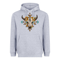 Heather Grey bull skull with aztec sunflower leopard Heavyweight Hoodie - MaliasSmallBusiness