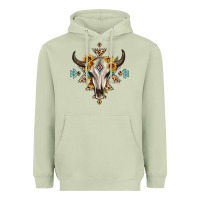 Matcha bull skull with aztec sunflower leopard Heavyweight Hoodie - MaliasSmallBusiness