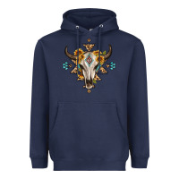 Navy bull skull with aztec sunflower leopard Heavyweight Hoodie - MaliasSmallBusiness