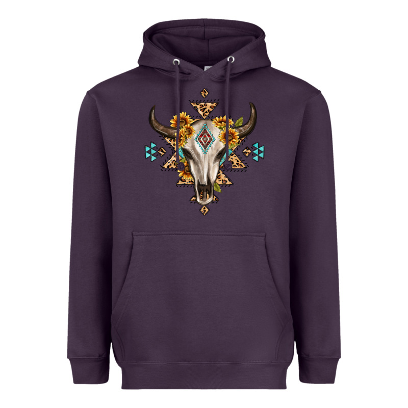 Bull Skull With Aztec Sunflower Leopard Heavyweight Hoodie by MaliasSmallBusiness | Teevron