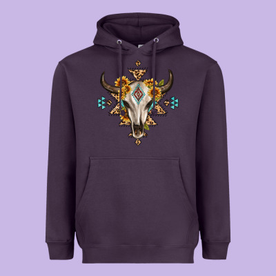 Bull Skull With Aztec Sunflower Leopard Heavyweight Hoodie Designed By Maliassmallbusiness
