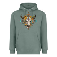Sage bull skull with aztec sunflower leopard Heavyweight Hoodie - MaliasSmallBusiness