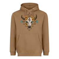 Toasted Coconut bull skull with aztec sunflower leopard Heavyweight Hoodie - MaliasSmallBusiness