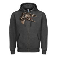 Charcoal Heather Deinonychus Face Zipper Hoodie - LillyAllenDesigns