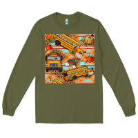 Army Green fall school bus seamless pattern Long Sleeve Tee - BundleAndBundleShop