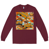 Burgundy fall school bus seamless pattern Long Sleeve Tee - BundleAndBundleShop