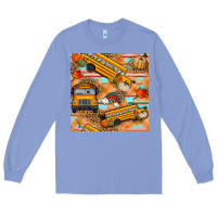 Colony Blue fall school bus seamless pattern Long Sleeve Tee - BundleAndBundleShop